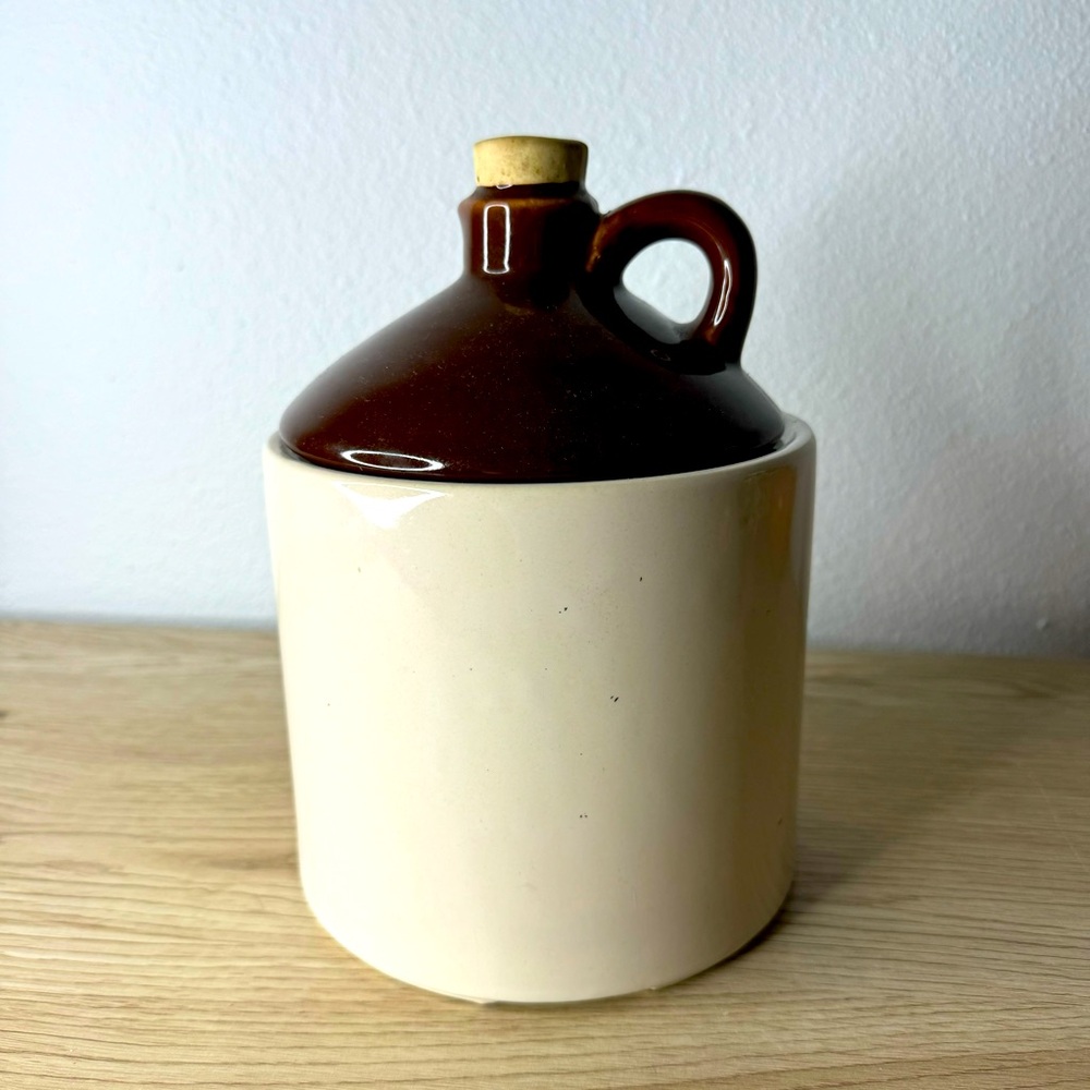 Brown and Tan Pottery Jug‎ Crock Cookie Jar Canister Rustic Vintage Container